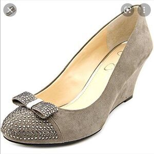 Jessica Simpson grey wedges with rinestone toes